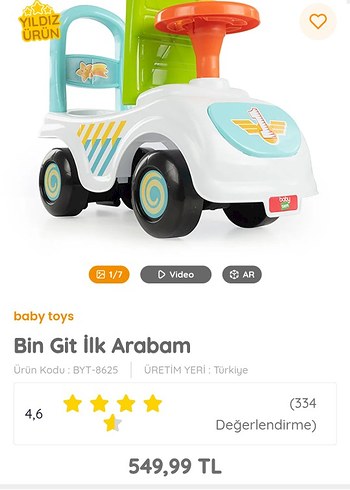 Baby toys Bin Git İlk Arabam Beyaz Bebek Arabası