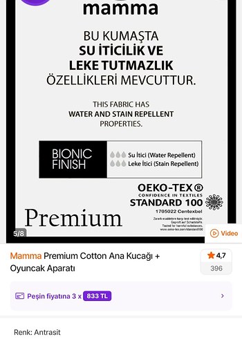 Beden gri Renk Mamma Premium Pamuklu Ana Kucağı + Oyuncak Aparatı