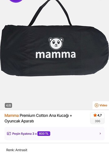 Mamas & Papas Mamma Premium Pamuklu Ana Kucağı Antrasit