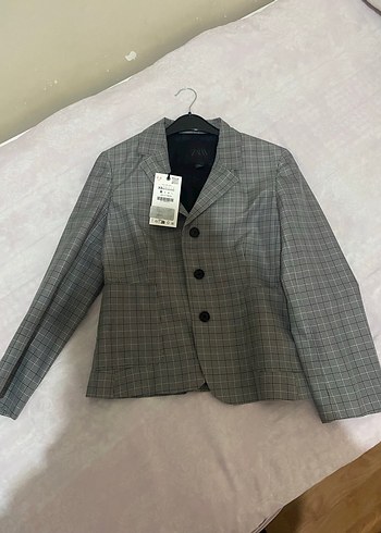 Zara Gri Ekose Klasik Blazer Ceket