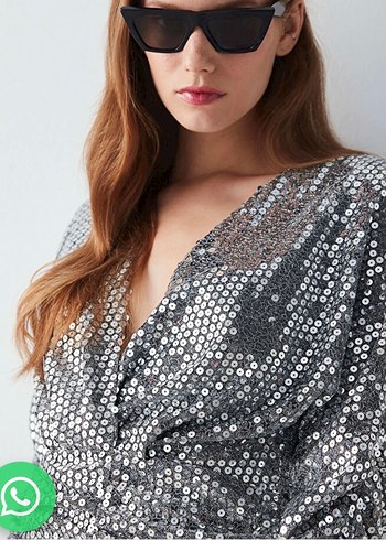 V Yaka Gri Mini Elbise - Görsel 3