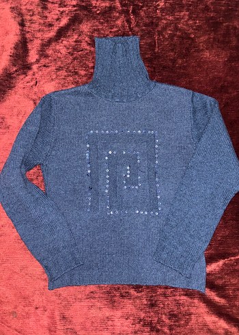 American Vintage Mavi Melanj Tasli Turtleneck Triko Kazak
