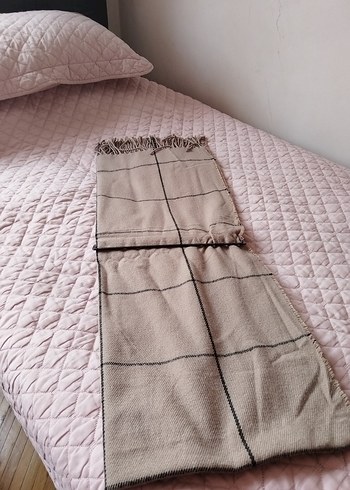 Bej Püsküllü unisex Şal çift kat - Görsel 3