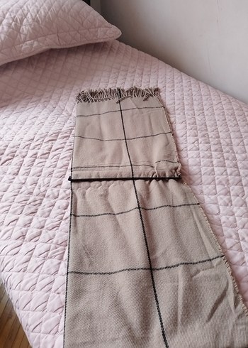 Bej Püsküllü unisex Şal çift kat - Görsel 4