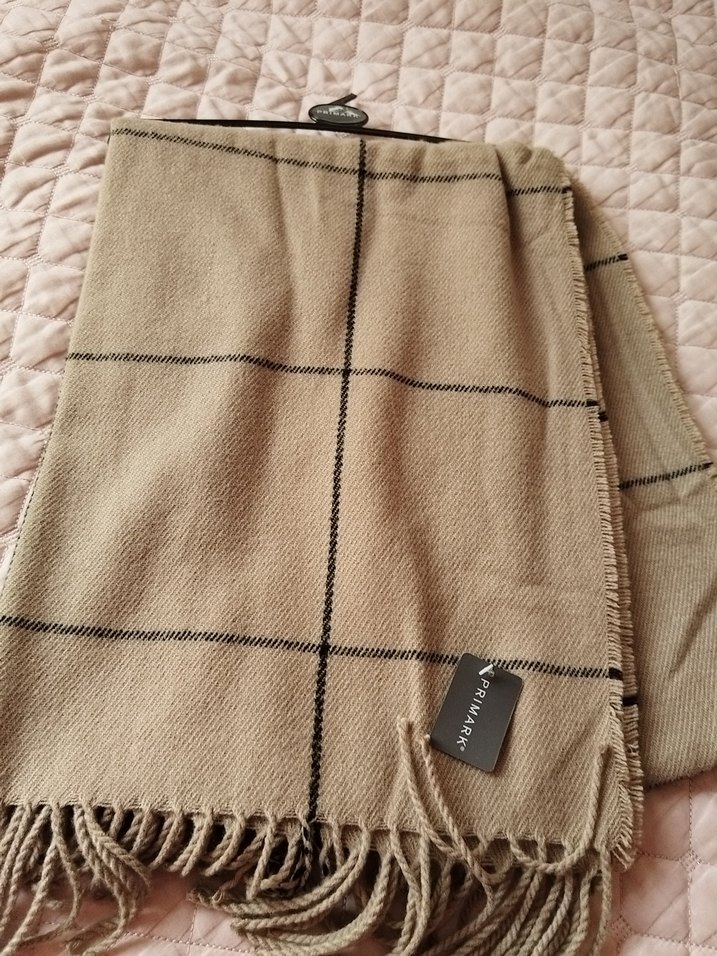 Bej Püsküllü unisex Şal çift kat - Görsel 2