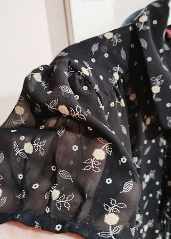 Siyah Gri Desenli Kısa Kollu Kadın Bluz - Görsel 5