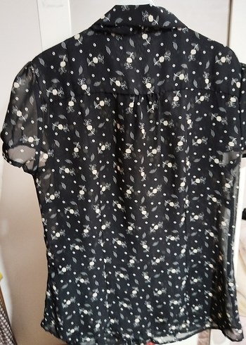 Siyah Gri Desenli Kısa Kollu Kadın Bluz - Görsel 2