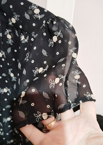 Siyah Gri Desenli Kısa Kollu Kadın Bluz - Görsel 6