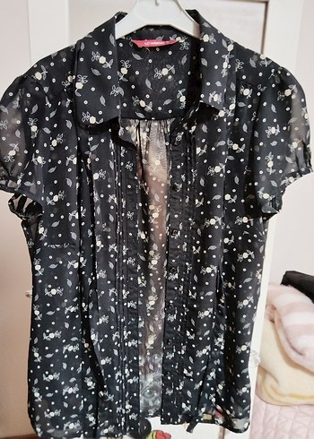 Siyah Gri Desenli Kısa Kollu Kadın Bluz - Görsel 3