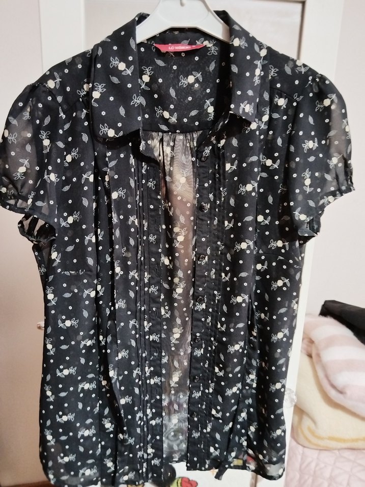 Siyah Gri Desenli Kısa Kollu Kadın Bluz - Görsel 3