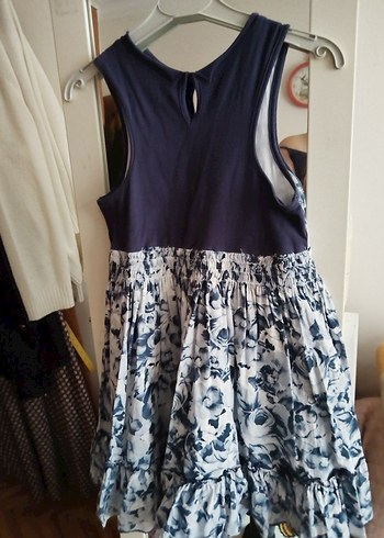 Kız Çocuk Mavi Gri Bağlama Desenli Salaş Elbise - Görsel 2