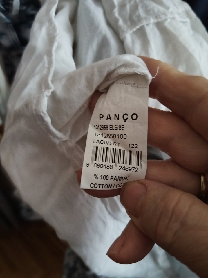 Kız Çocuk Mavi Gri Bağlama Desenli Salaş Elbise - Görsel 4