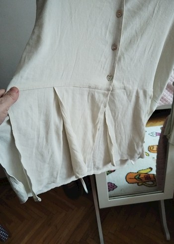 Kadın Beyaz Keten Düğmeli Gömlek - Görsel 5