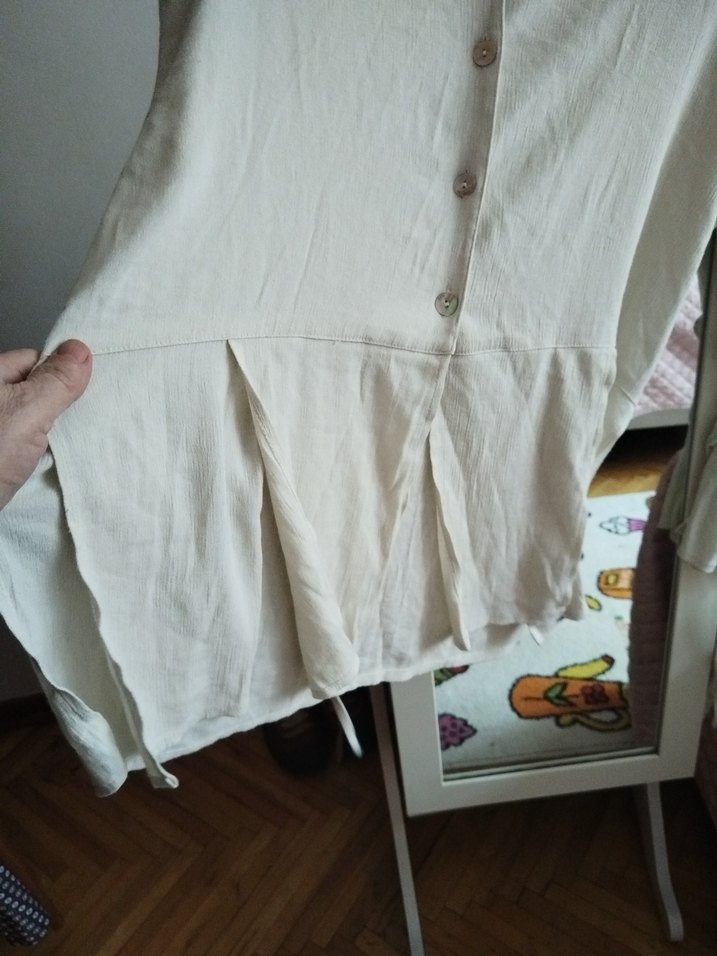 Kadın Beyaz Keten Düğmeli Gömlek - Görsel 5