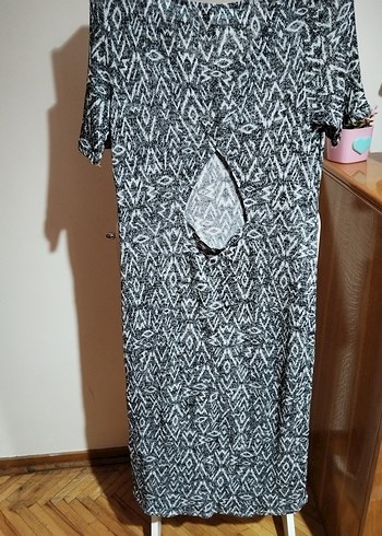 Gri Bohem V Yaka Midi Elbise - Görsel 6