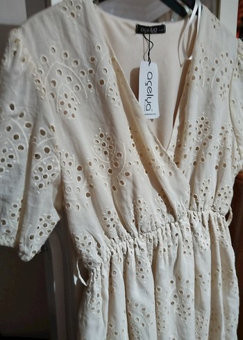 xl Beden Beyaz Nakışlı Mini Bohem Elbise