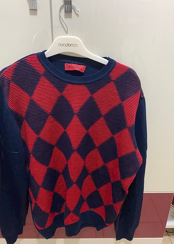 Kırmızı Lacivert Kareli Erkek Triko Kazak unisex