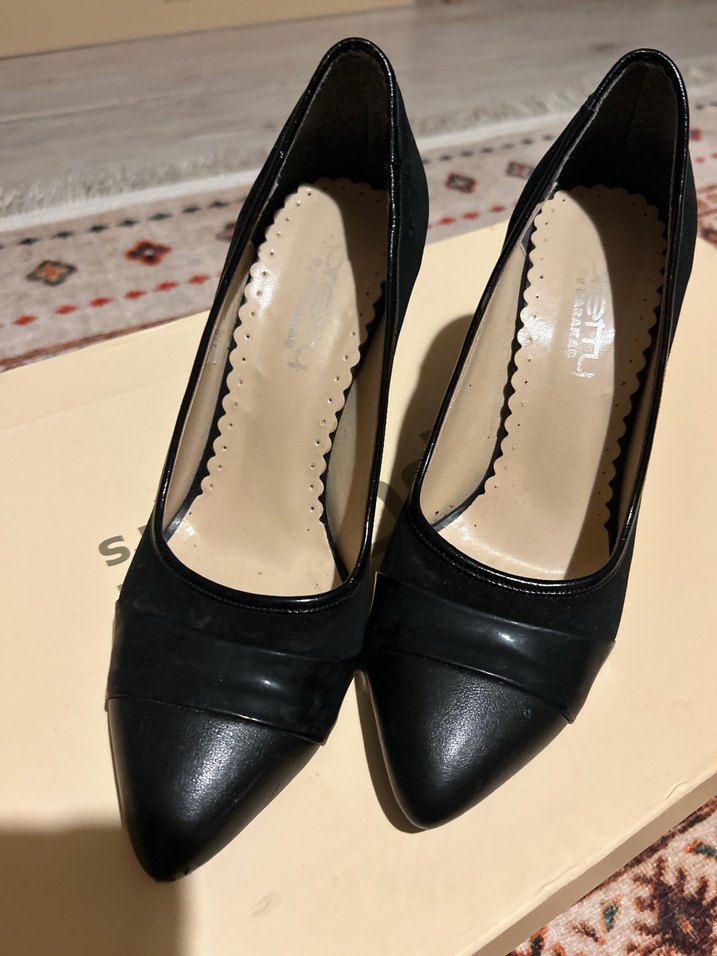 Siyah Pileli Stiletto Topuklu Kadın Ayakkabı - Görsel 2