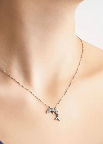 Gri Mini Zincirli Yunus Kolye ucu - Görsel 2