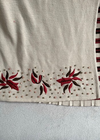 Nakışlı Pilili Bohem Midi Triko Etek - Görsel 3