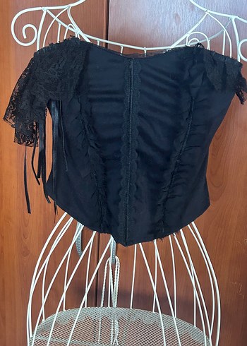 Dantel Detaylı Siyah Gotik Kadın Büstiyer