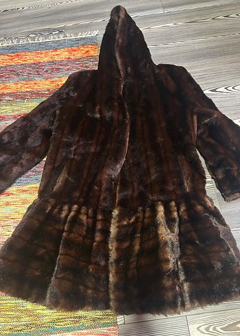 Kahverengi Uzun Suni Kürk Kadın Kaban - Görsel 4