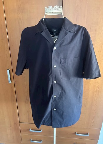 H&M Lacivert Kisa Kollu Rahat Gomlek