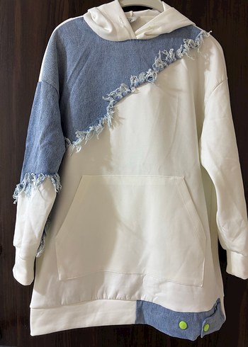 Diğer Oversize Kapusonlu Denim Detayli Sweatshirt
