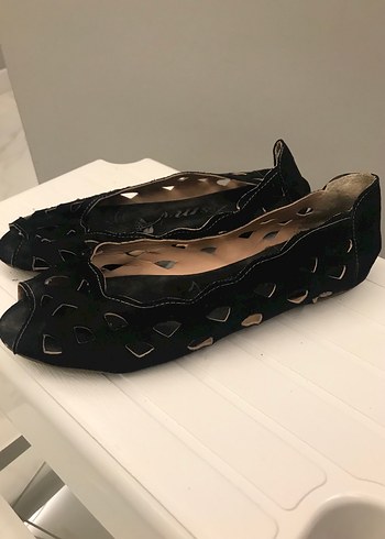 38 Beden Siyah Vintage Kadın Dolgu Topuklu Süet Ayakkabı