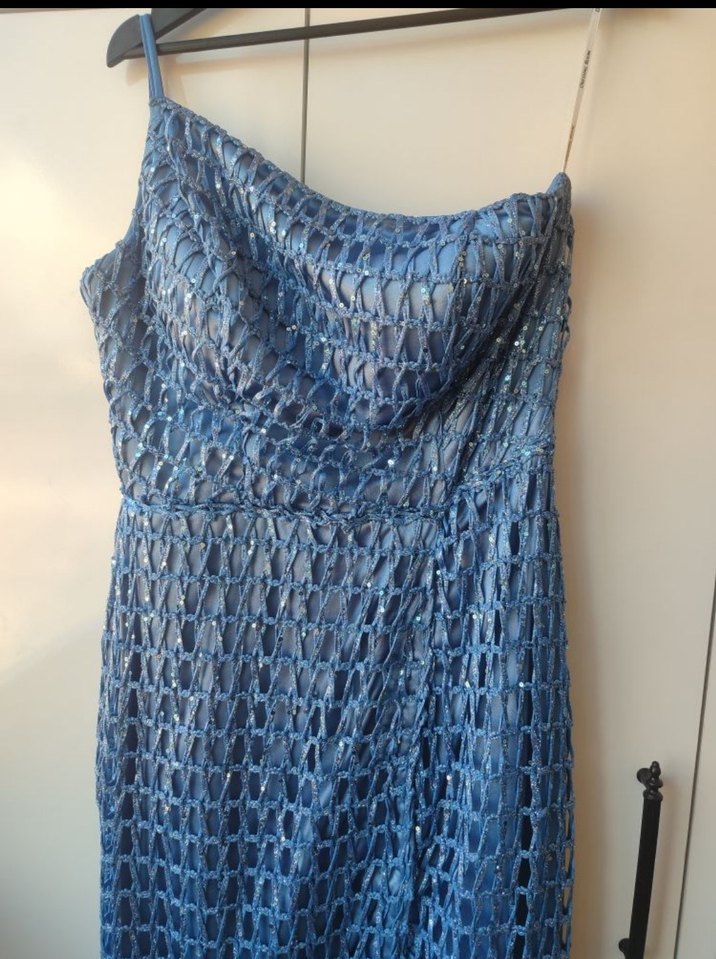 Parlak Lacivert Drapeli Uzun Abiye Elbise - Görsel 3