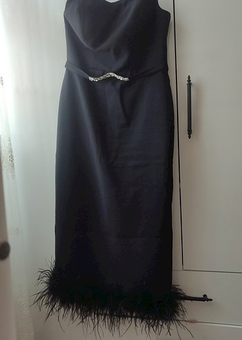 Siyah Straplez Uzun Abiye Elbise - Görsel 3