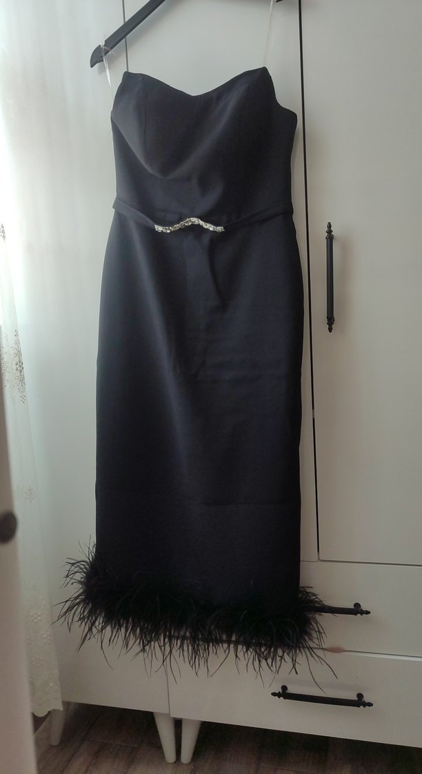 Siyah Straplez Uzun Abiye Elbise - Görsel 3