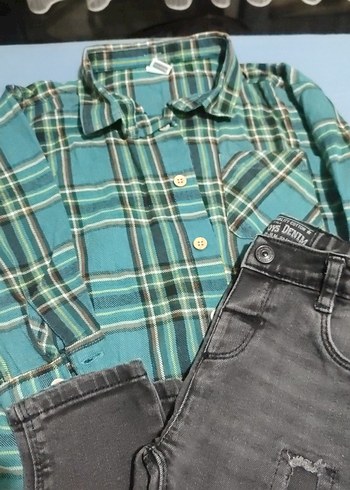 Ekose Gömlek ve Gri Denim Pantolon Seti - Görsel 3