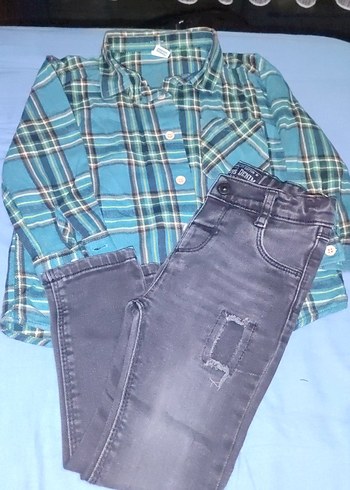 Ekose Gömlek ve Gri Denim Pantolon Seti - Görsel 2