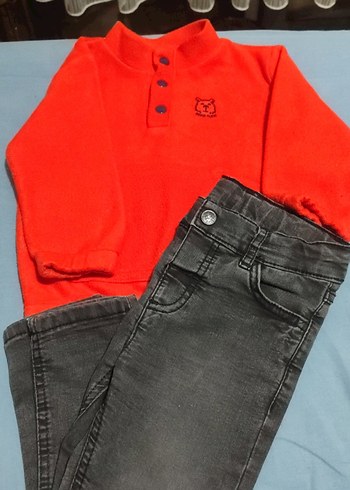 Uzun Kollu turuncu Düğmeli Bebek Takımı - Görsel 2