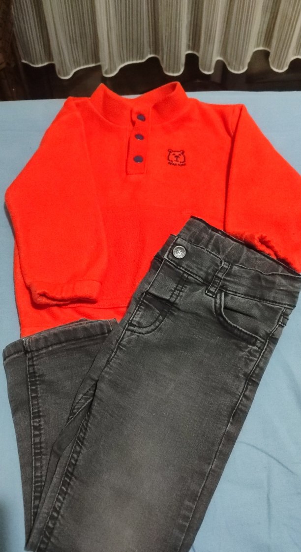 Uzun Kollu turuncu Düğmeli Bebek Takımı - Görsel 2