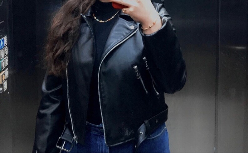 Stradivarius Kısa biker deri ceket