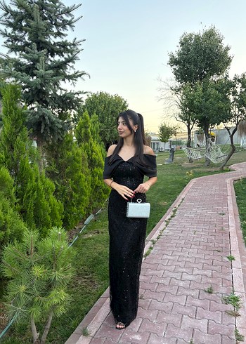 Abiye Siyah Payetli Uzun Abiye Elbise