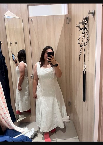 Beyaz Straplez Midi A Kesim Gelinlik