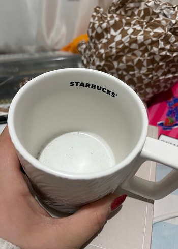 Starbucks Beyaz Gri Dokulu Seramik Kupa - Görsel 2