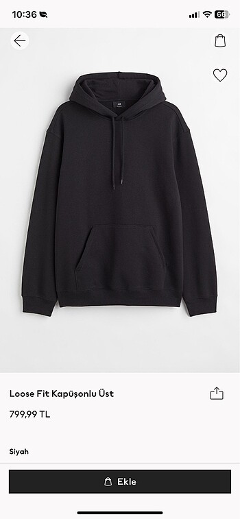 H&M Relaxed Fit Sweatshirt XL Beden Siyah