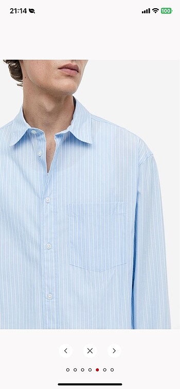 H&M Relaxed Poplin Gömlek Beyaz mavi Çizgili XL