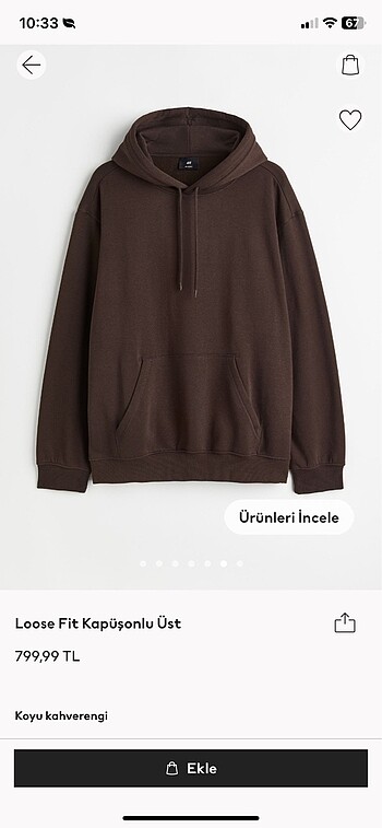 H&M Kahverengi Kapüşonlu Sweatshirt XL