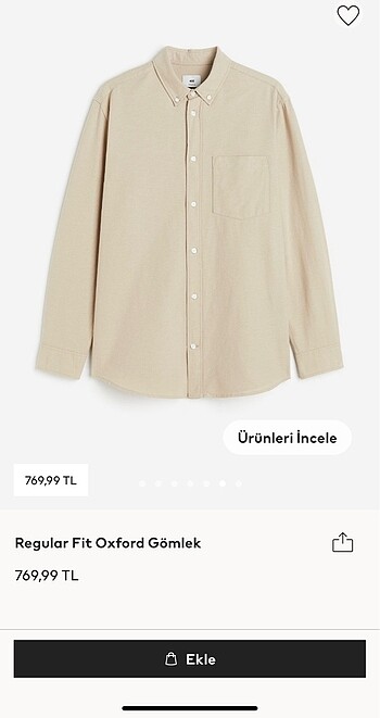 H&M Regular Fit Oxford Gömlek XL Bej