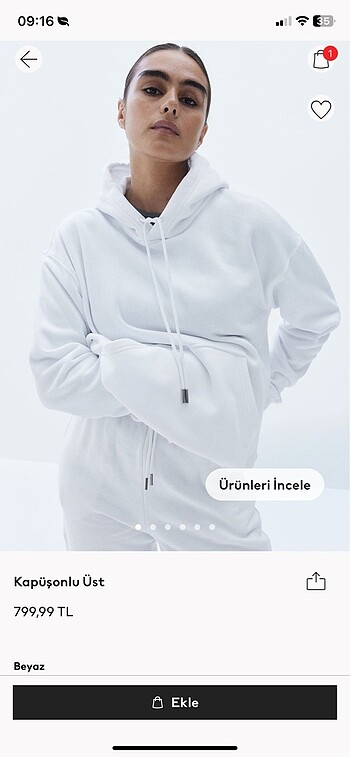 H&M Kadın Sweatshirt Beyaz S Beden