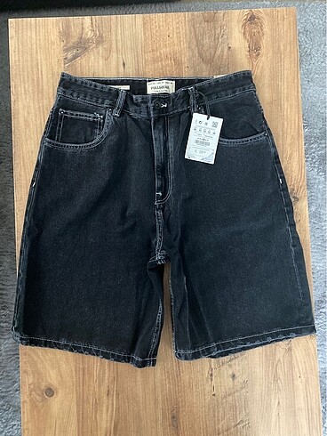 Pull & Bear Baggy Kot Şort Koyu Gri 42