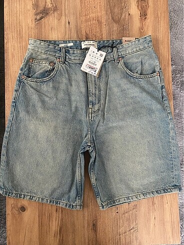 Pull & Bear Baggy Kot Şort Mavi 44