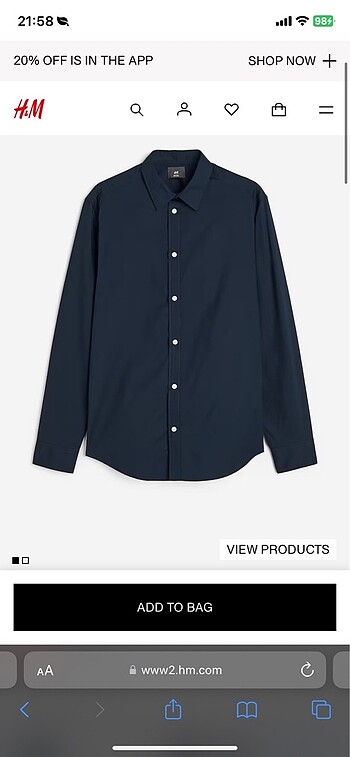 H&M Slim Fit Lacivert Gömlek XL