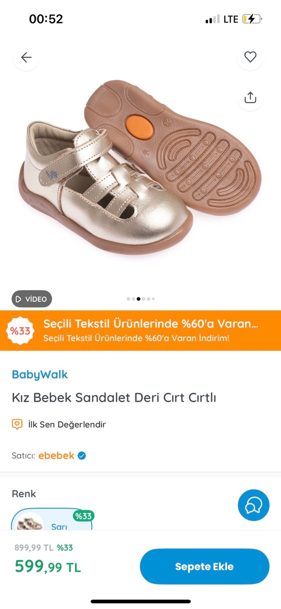Kız Bebek Altın Renkli Tokalı Sandalet - Görsel 3