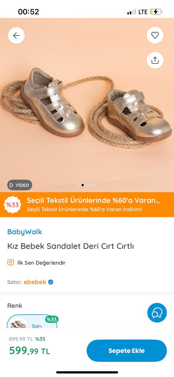 Kız Bebek Altın Renkli Tokalı Sandalet - Görsel 2